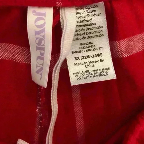 Joyspun Womens 3X 22/24 Red White P.aid Flannel Pajama Set Silver Strands Pocket - Picture 6 of 6